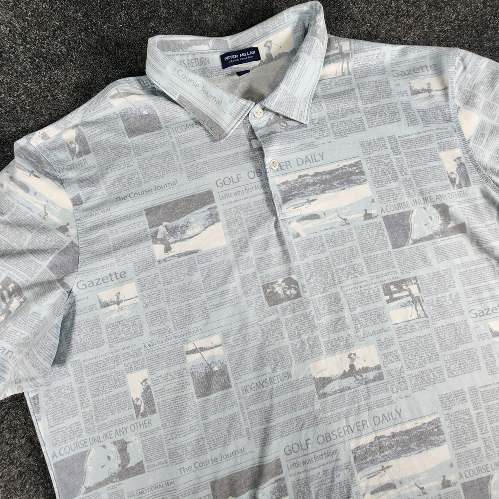 Peter Millar Crown Crafted AOP Golf Pattern Polo Shirt Mens Size 2XL News Clipps